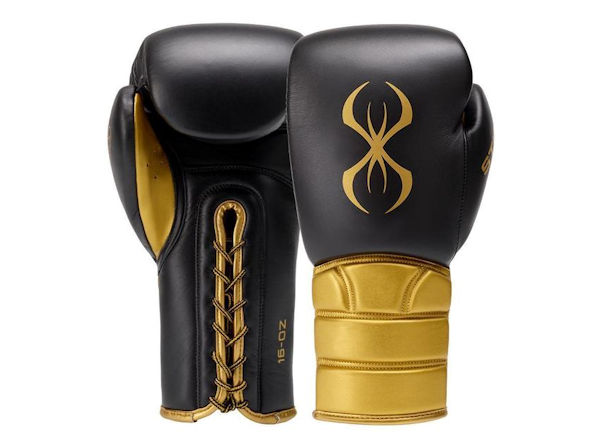 Sting Boxing Viper X Leather Sparring Gloves Black Gold Laces